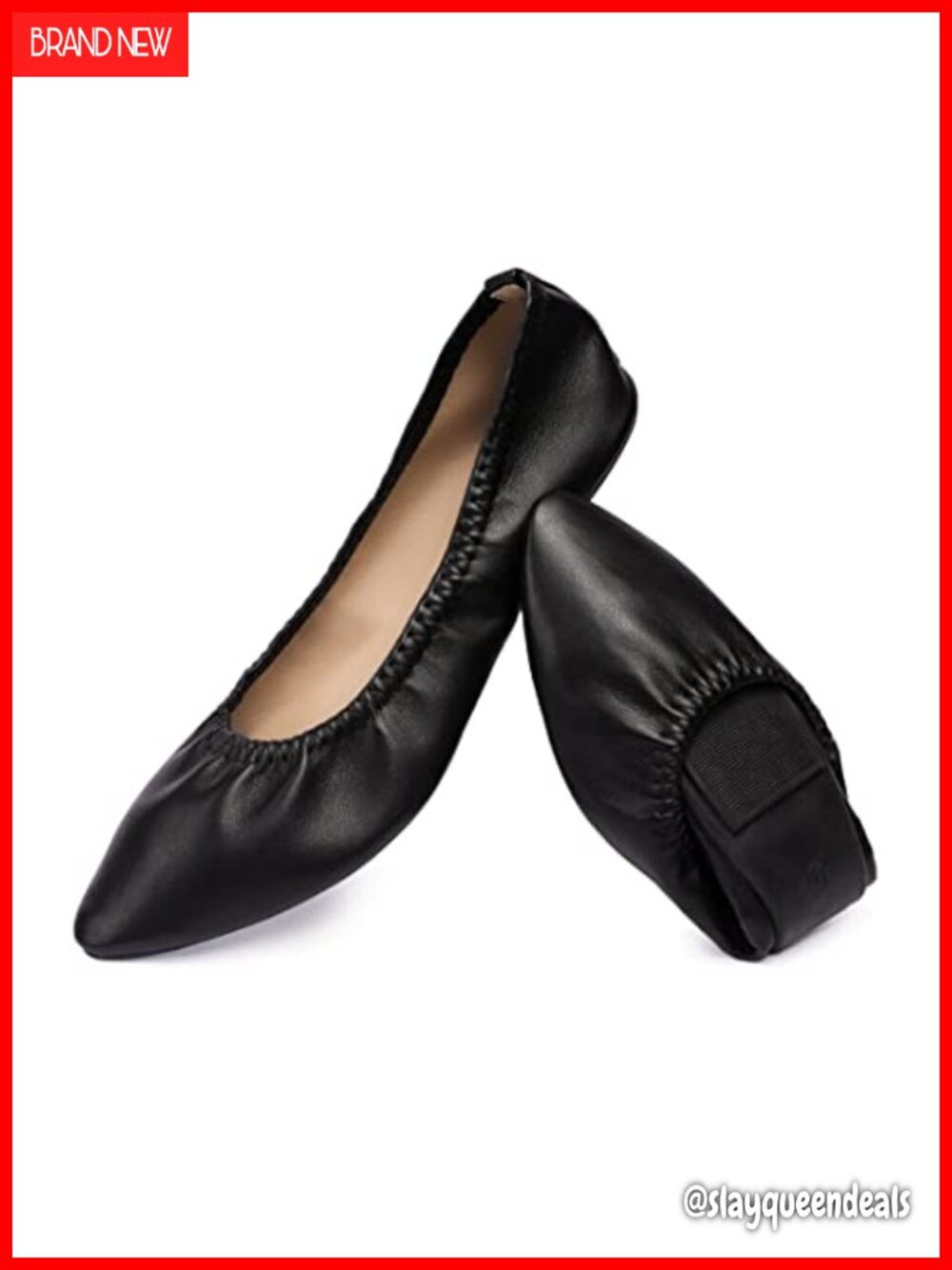 Women's Faux Leather Ballet Flat Slip On Portable Travel Shoes